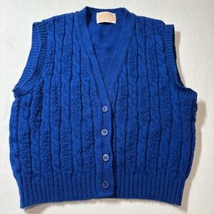 Vintage‎ Pendleton Blue 100% Virgin Wool Cable Knit V Neck Vest Sweater Medium